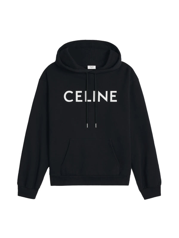 CELINE Logo-Print Cotton-Jersey Hoodie - black