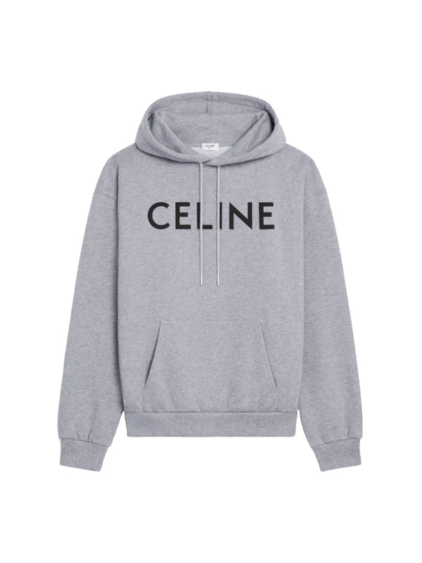 CELINE Logo-Print Cotton-Jersey Hoodie - gray