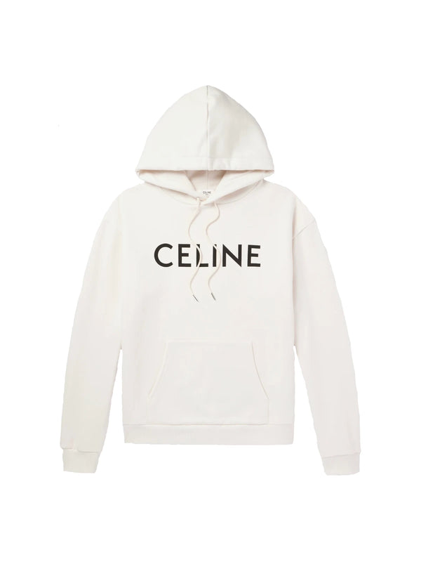 CELINE Logo-Print Cotton-Jersey Hoodie - white